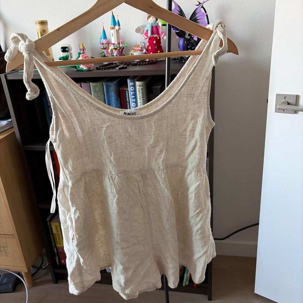Princess Polly Linen Blend Tie Strap Tank Top Cream Size 2